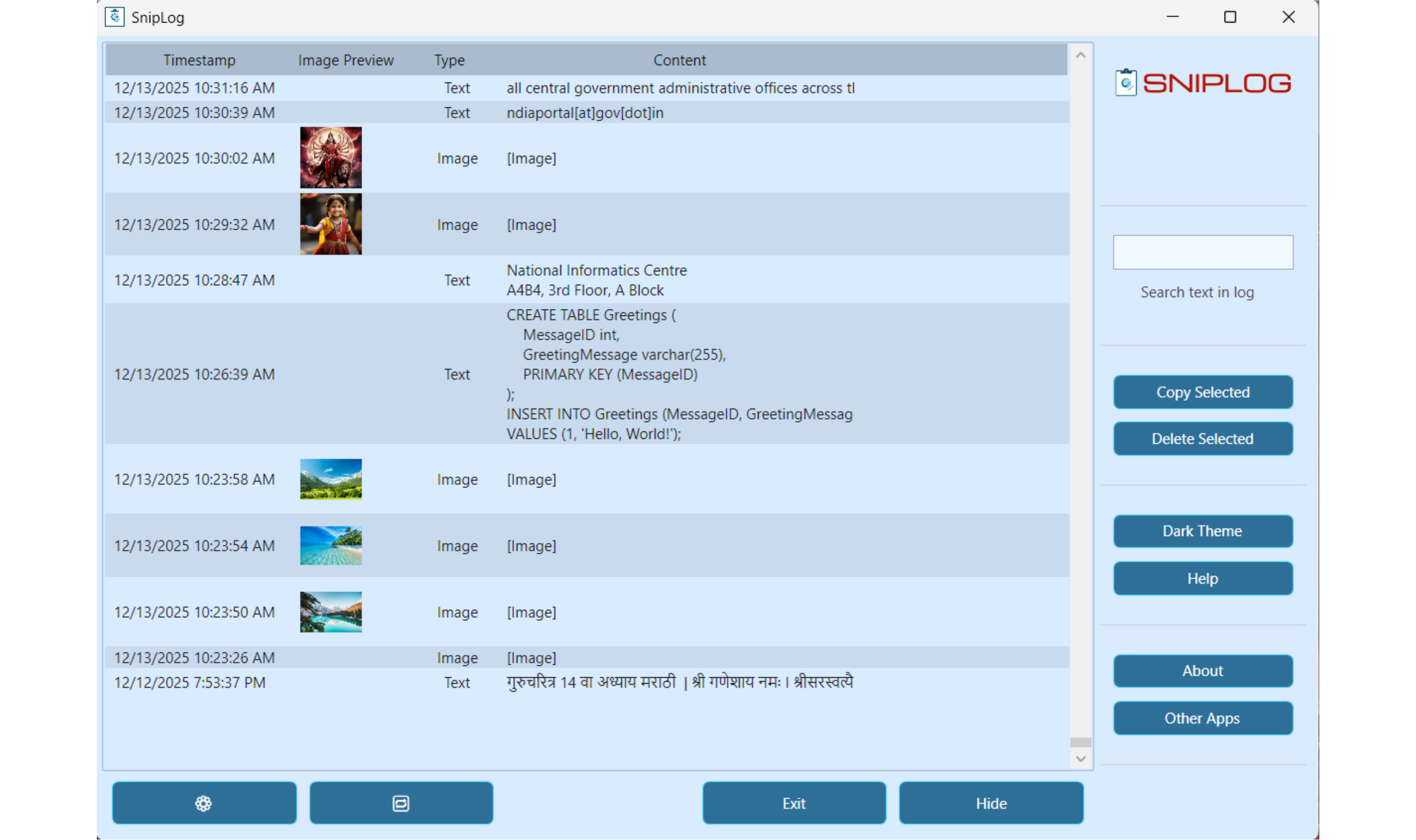 Sniplog Screenshot