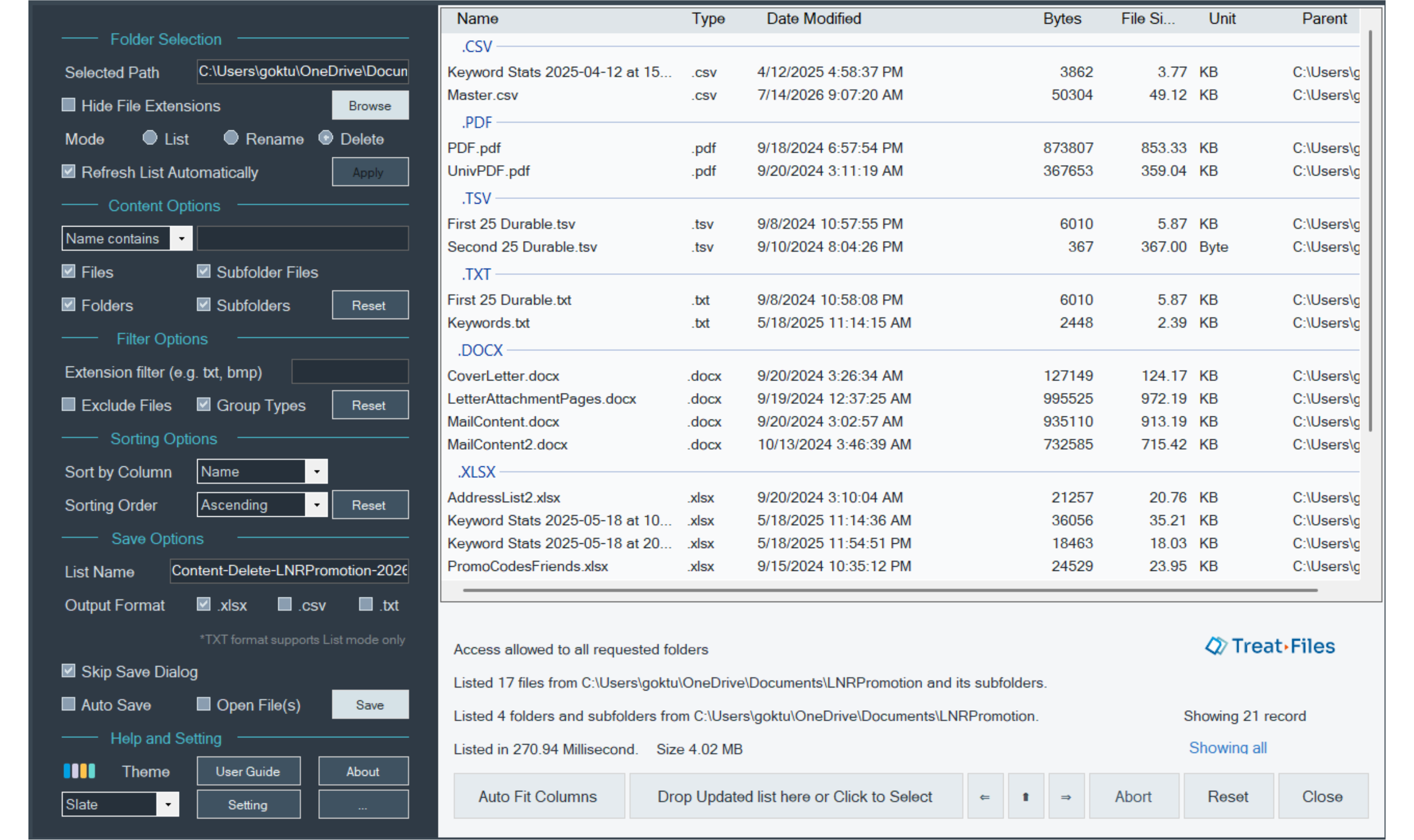 TreatFiles Screenshot